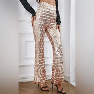 Sequin High Waist Flared Pants - Gold, size S